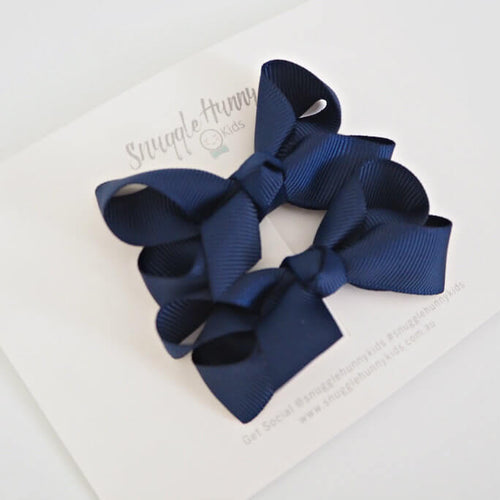 Navy Blue Clip Bow - Small Piggy Tail Pair