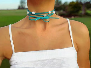 Treasure Chest co - Leather Choker - Turquoise - Simple George