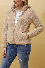 ZIP FRONT FAUX FUR JACKET- camel