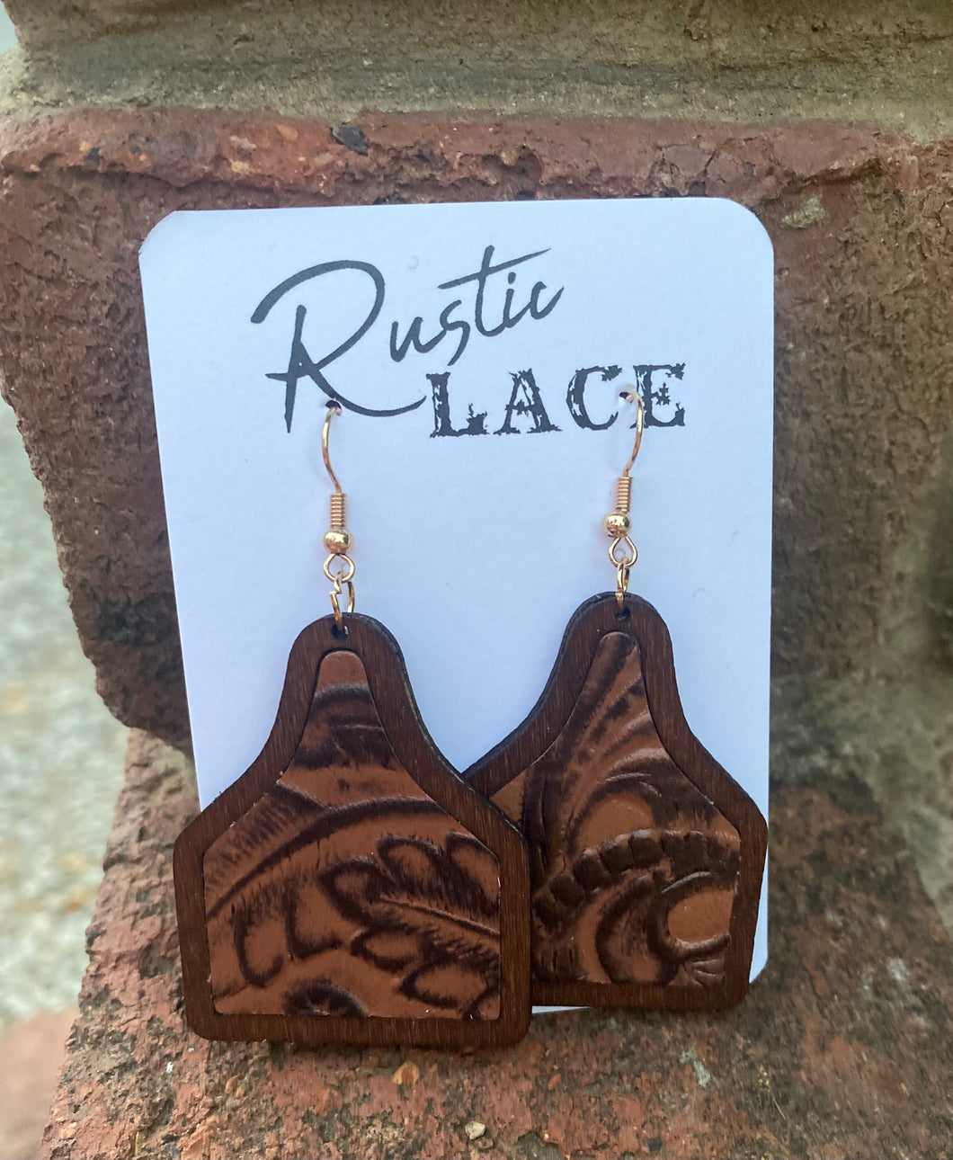 Earrings - tooled cattle tag earrings