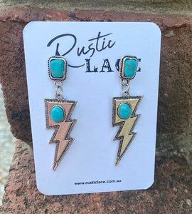 Earrings- lighting bolt Dangle turquoise