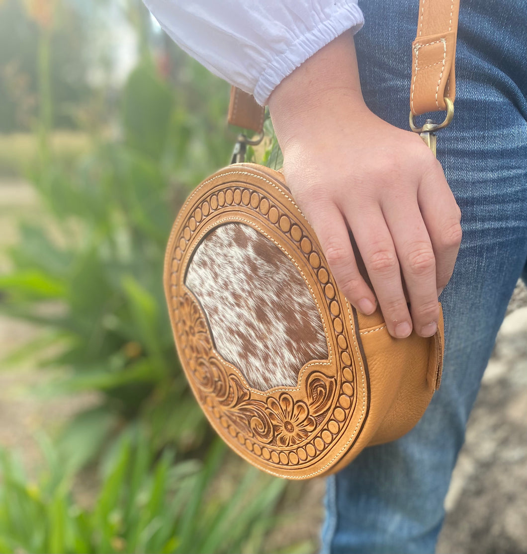 Tooling Leather Round Cowhide Bag – Jamaica