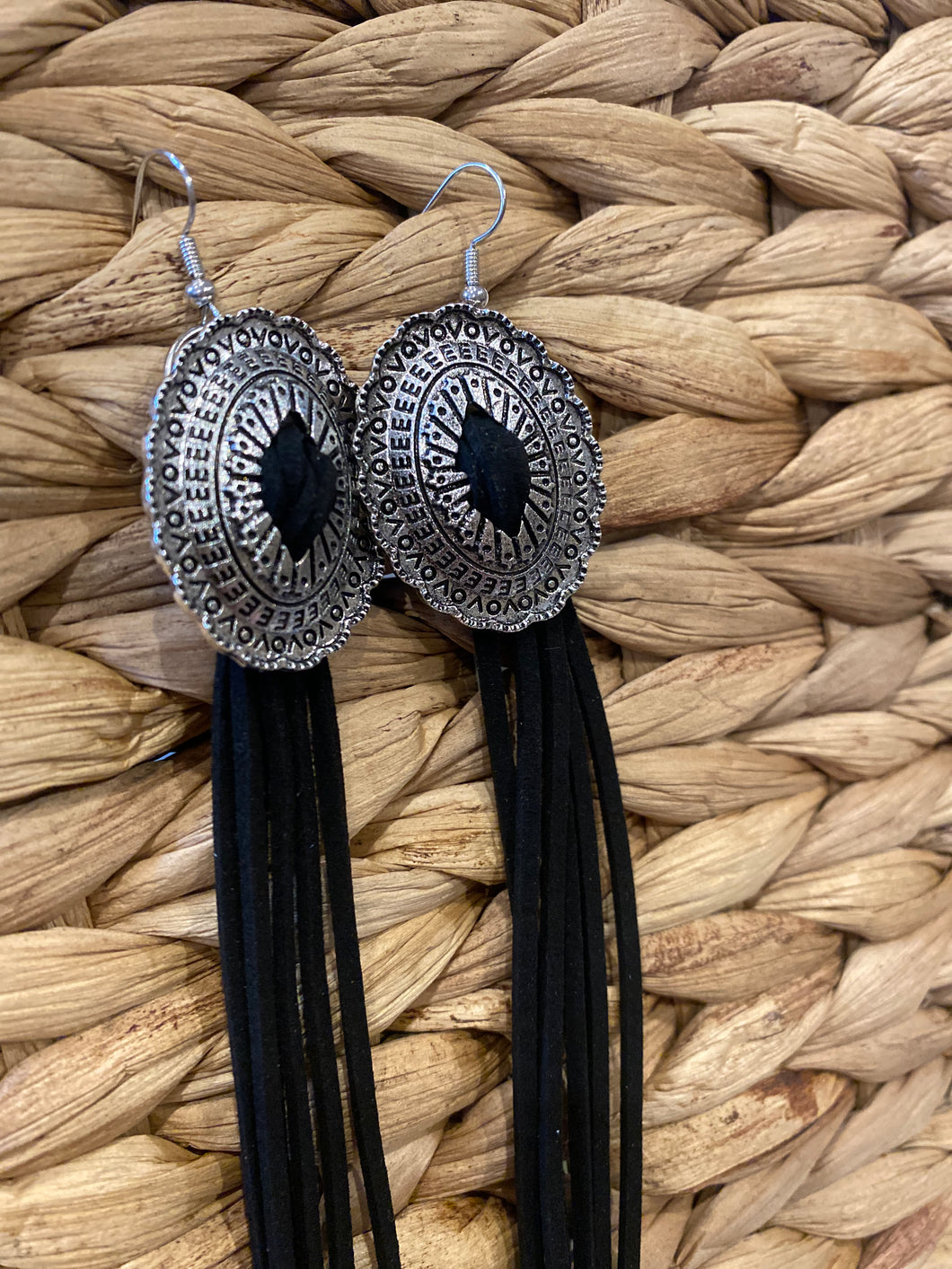 Earrings- Leather Tassel Black