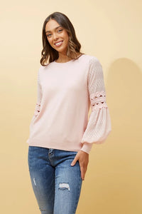 ALBANY LACE SLEEVES KNIT JUMPER pink