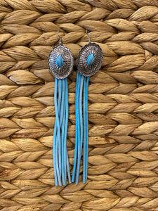 Earrings - Turquoise Leather Tassel