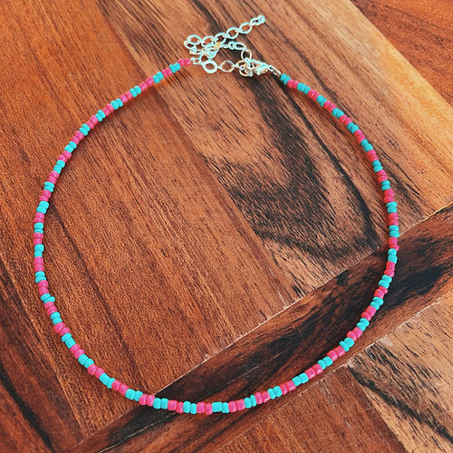 Choker - Turquoise and pink check