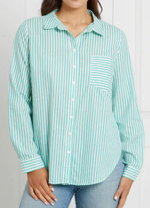 Stripe button blouse - green