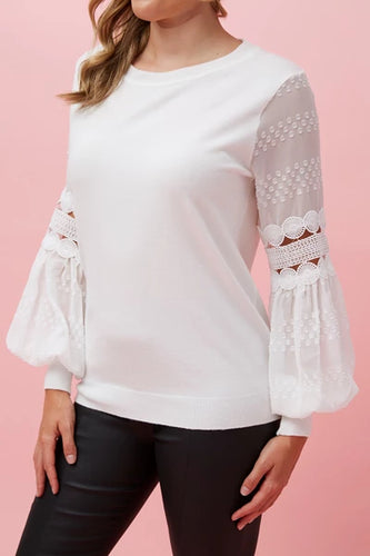 ALBANY LACE SLEEVES KNIT JUMPER white