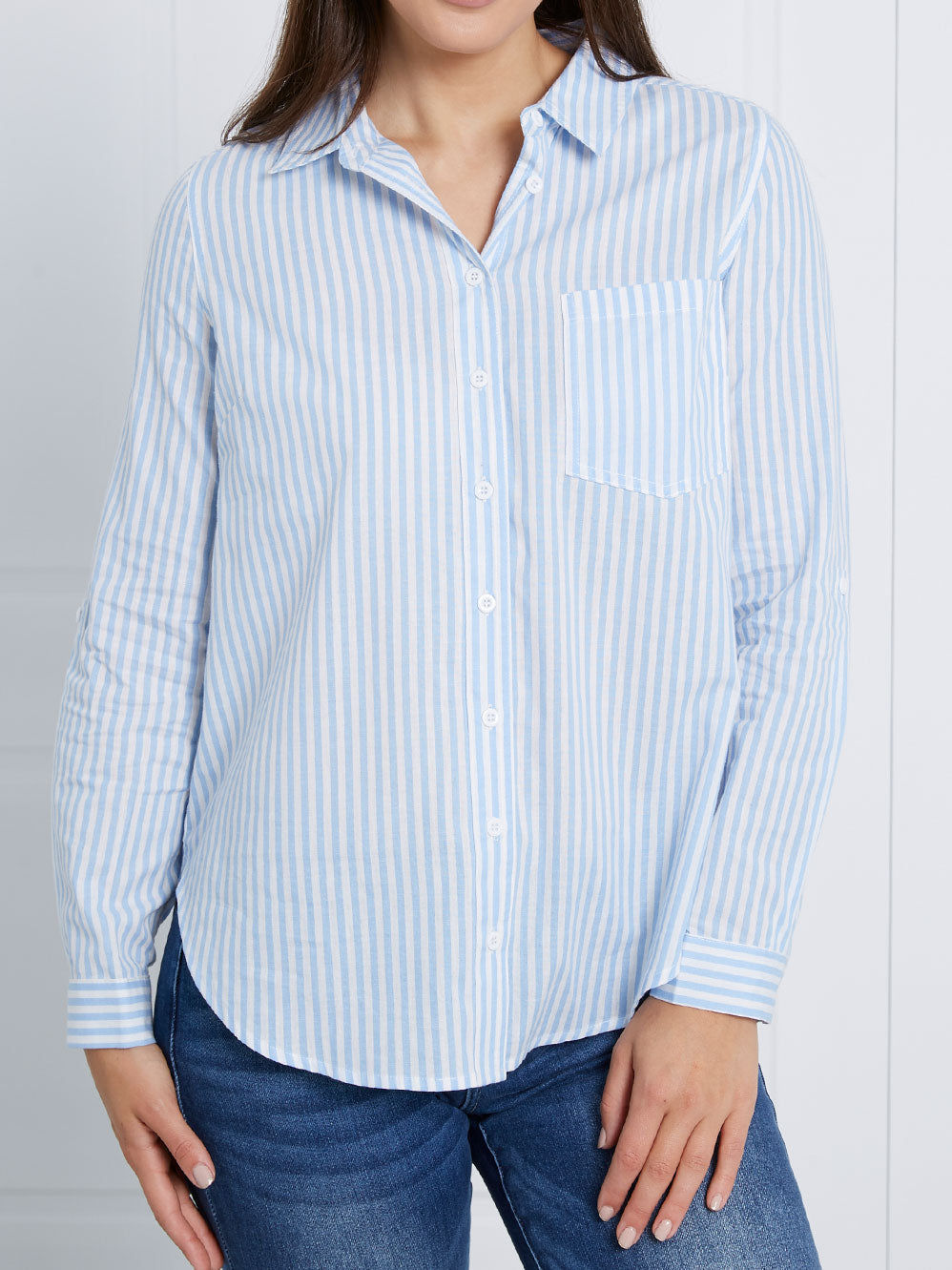 Stripe button blouse - Blue