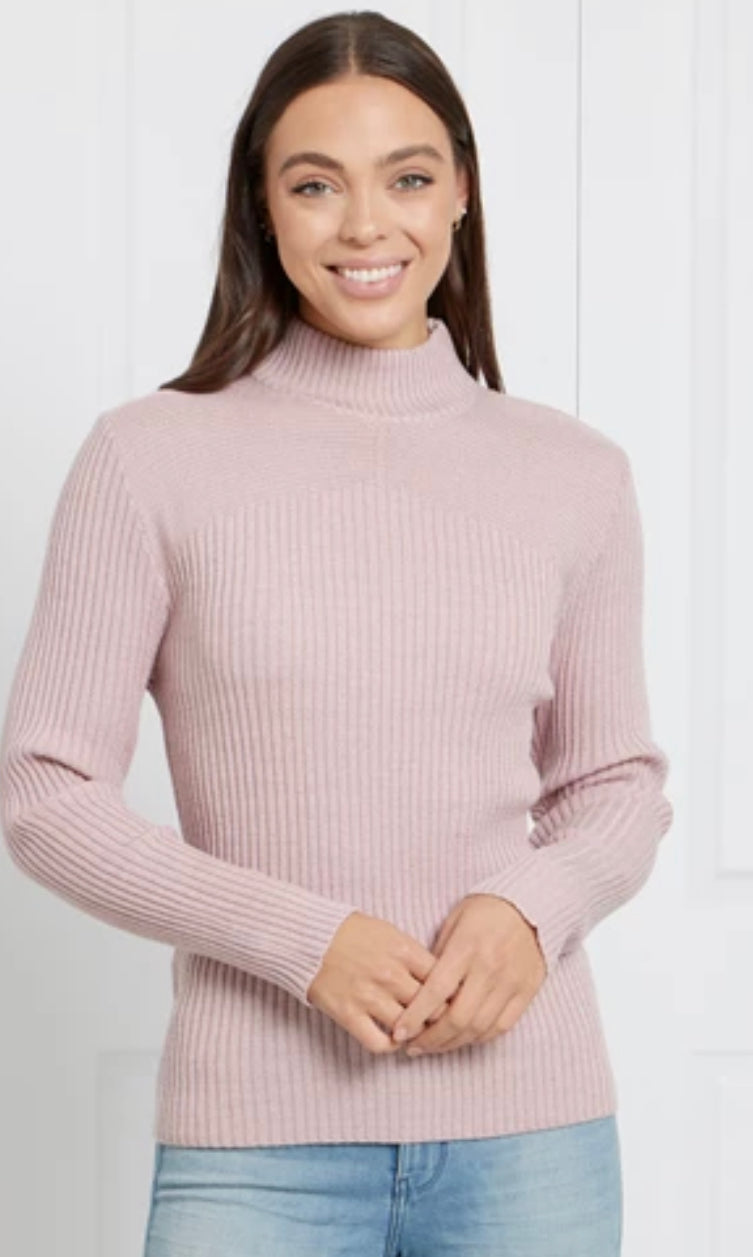 POLO NECK RIBBED KNIT JUMPER~ Musk Pink