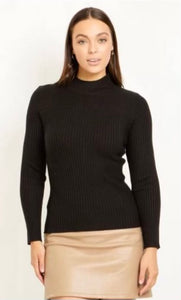 Polo Neck Ribbed Knit  - High Neck - Black
