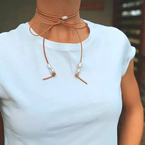Treasure Chest co- Choker - Original Leather and Pearl Lariat