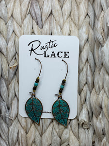 Earrings - Western Rustic Dangle - Turquoise Feather